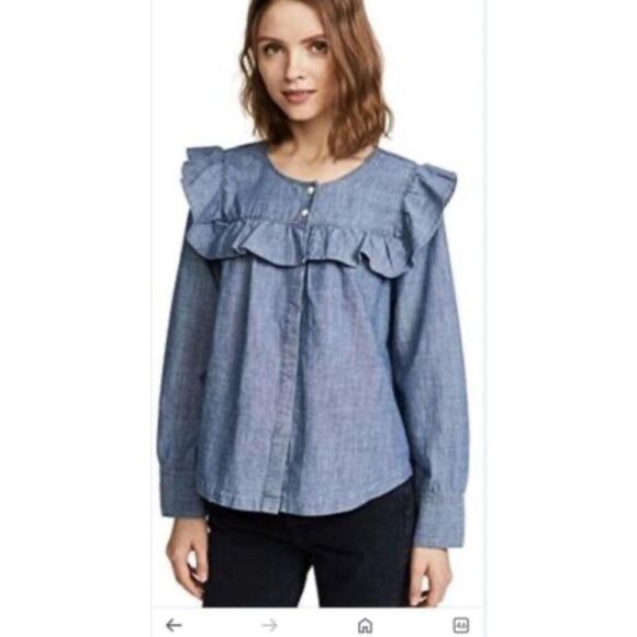 MADEWELL Chambray Ruffled Blouse NWOT - Picture 3 of 7